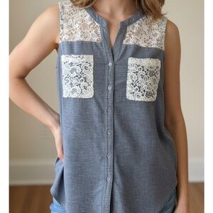 CAFFE MARRAKESH Sleeveless Top, Women’s M, Gray White